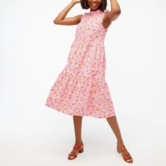 J. Crew Dresses & Skirts - J. Crew Floral Tiered Ruffle Midi Dress Pink